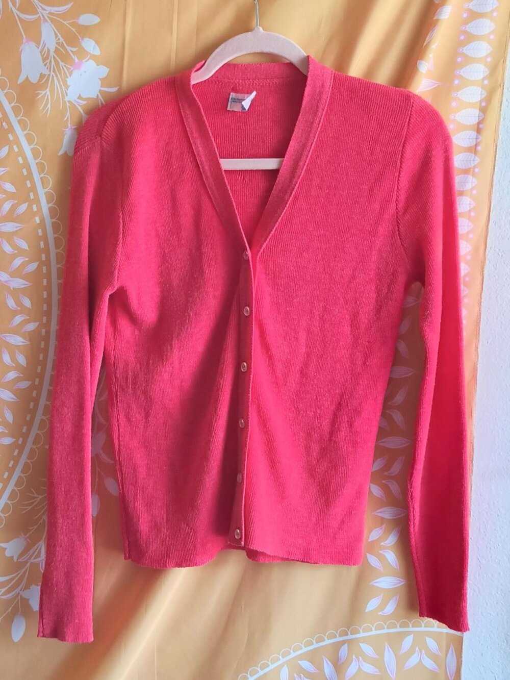Vintage 1960s Sears Coral Pink Knit Button Up Cardigan Sweater XS Retro